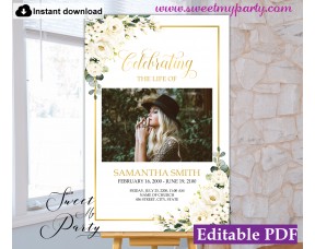 Ivory Roses Funeral Welcome Sign, Funeral Welcome Poster, (123)